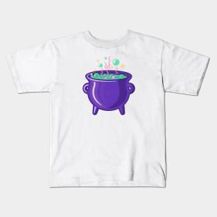 Witch's cauldron bubbling with magic on light colours Kids T-Shirt